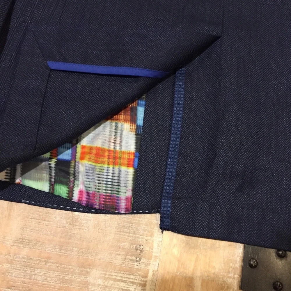 NWT Robert Graham Campbell Blazer linen navy blue